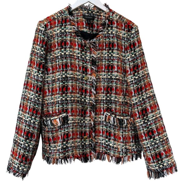 HALOGEN Tweed Jacket Plus Size 3X Womens Blazer Paris Style Red Black Multi - Picture 1 of 10